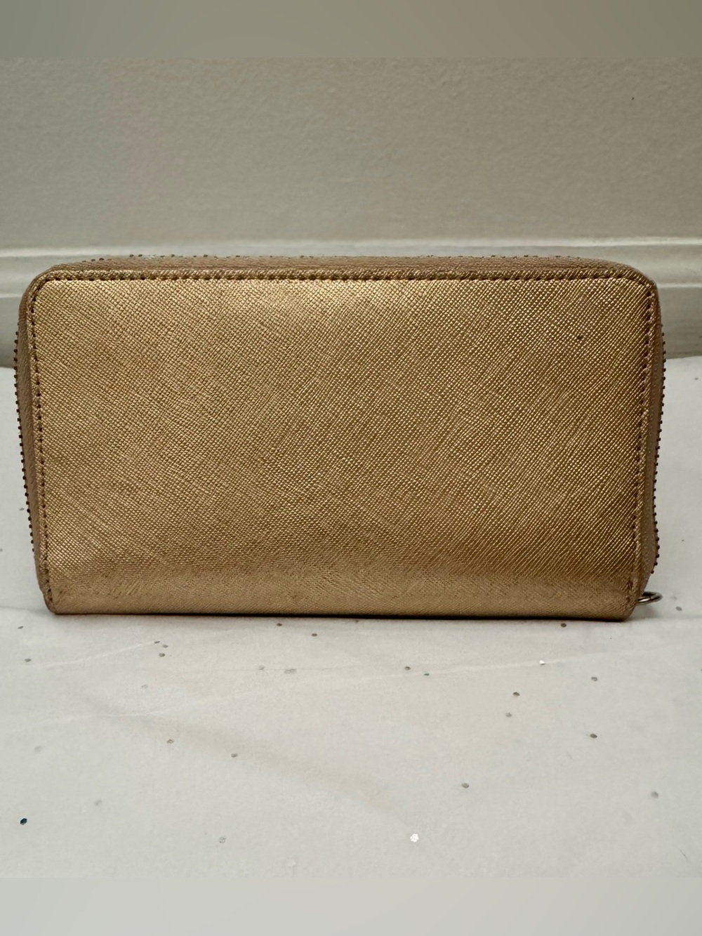Talbots Leather Metallic Gold Zip Around Wallet